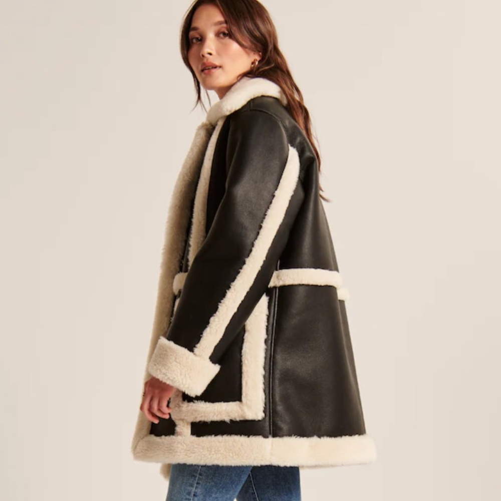 Abercrombie Black and Cream Shearling Coat